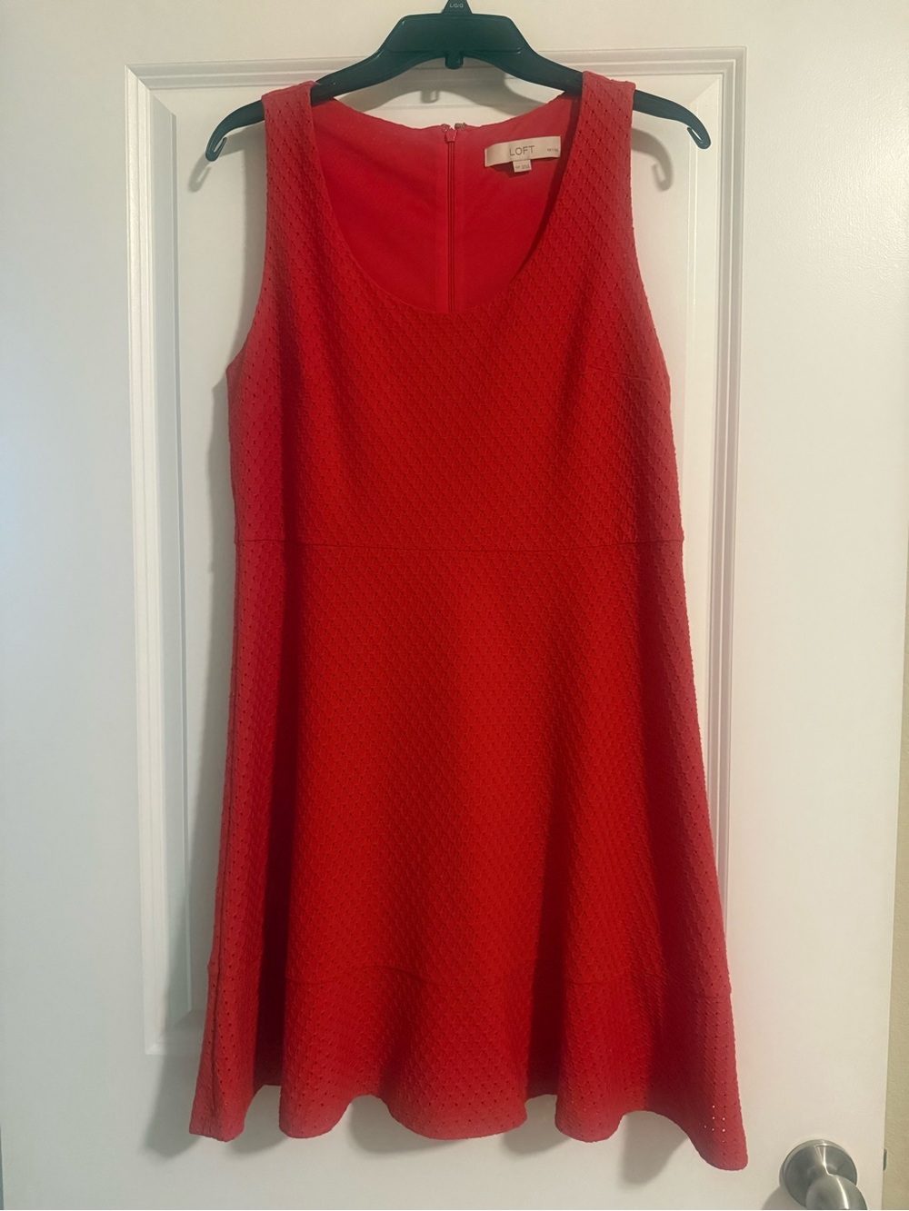 LOFT Red Textured Sleeveless A-Line Dress